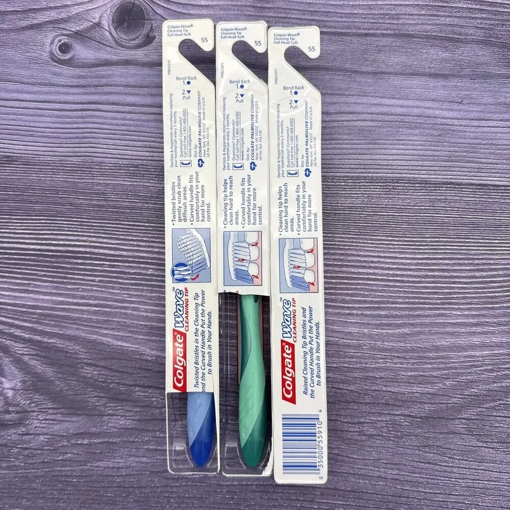 3 LOT Colgate Wave Soft FULL Head (55) Cleaning Tip Toothbrush Twisted Bristles